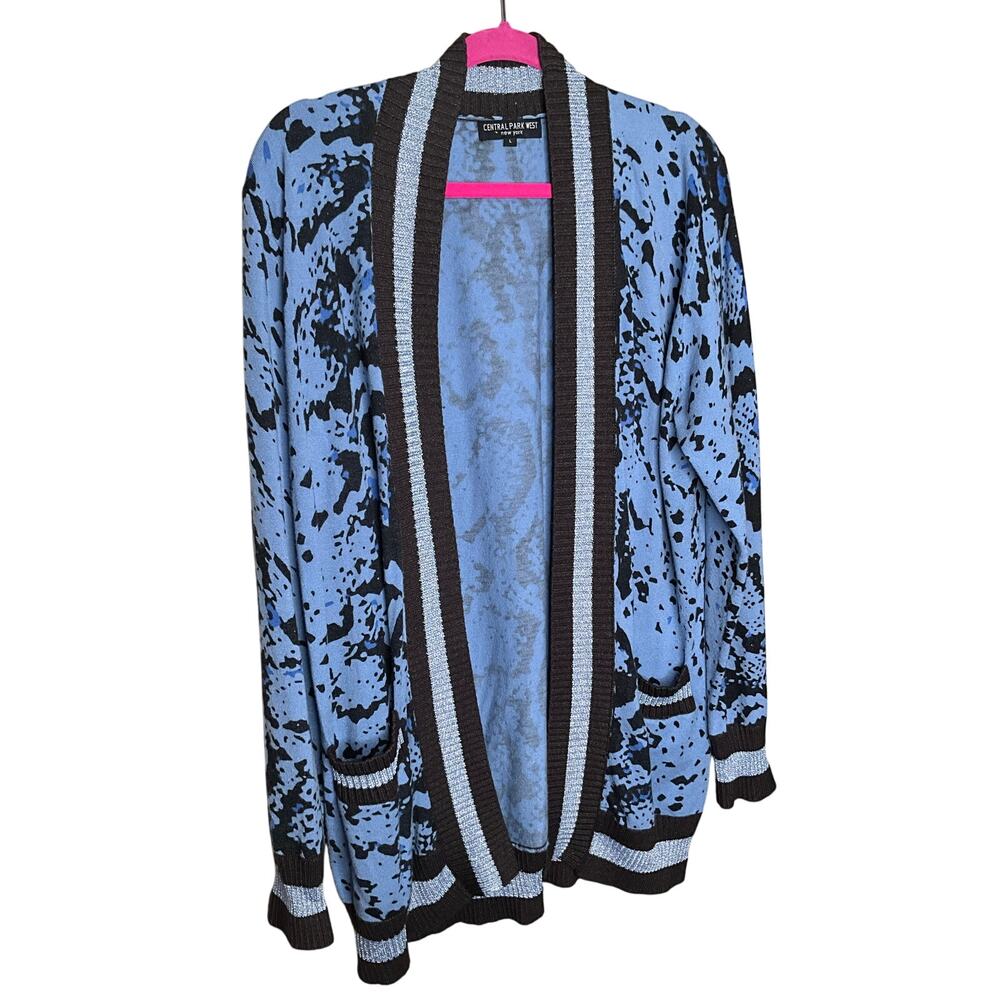 Central Park West Snake Print Cardigan Sweater Open Front Blue/Black Size L